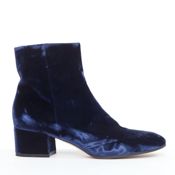 GIANVITO ROSSI Margaux navy velvet minimal zip ankle boots EU37.5