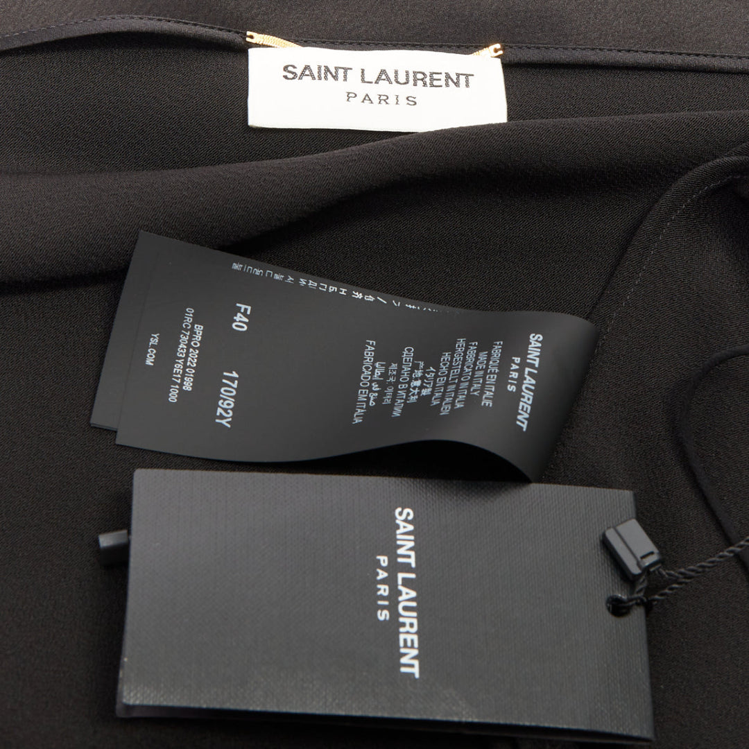 SAINT LAURENT 2022 minimalist black silk cowl neck open back mini dress FR40 L