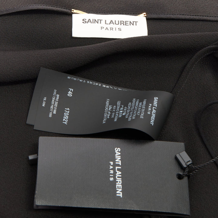 SAINT LAURENT 2022 minimalist black silk cowl neck open back mini dress FR40 L