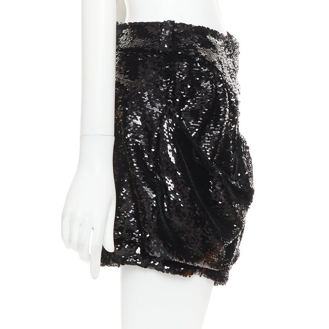 ALEXANDRE VAUTHIER COUTURE black sequinned draped front pocketed bubble shorts