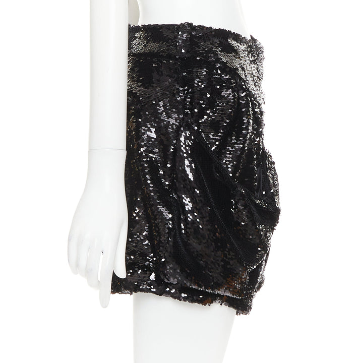 ALEXANDRE VAUTHIER COUTURE black sequinned draped front pocketed bubble shorts