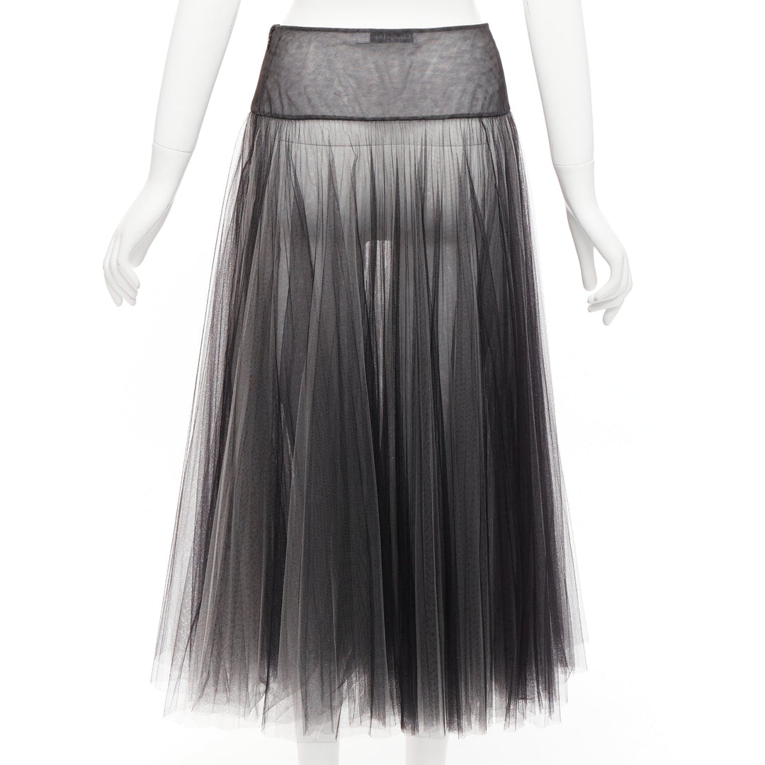 CHRISTIAN DIOR black white layered tulle sheer flared skirt S