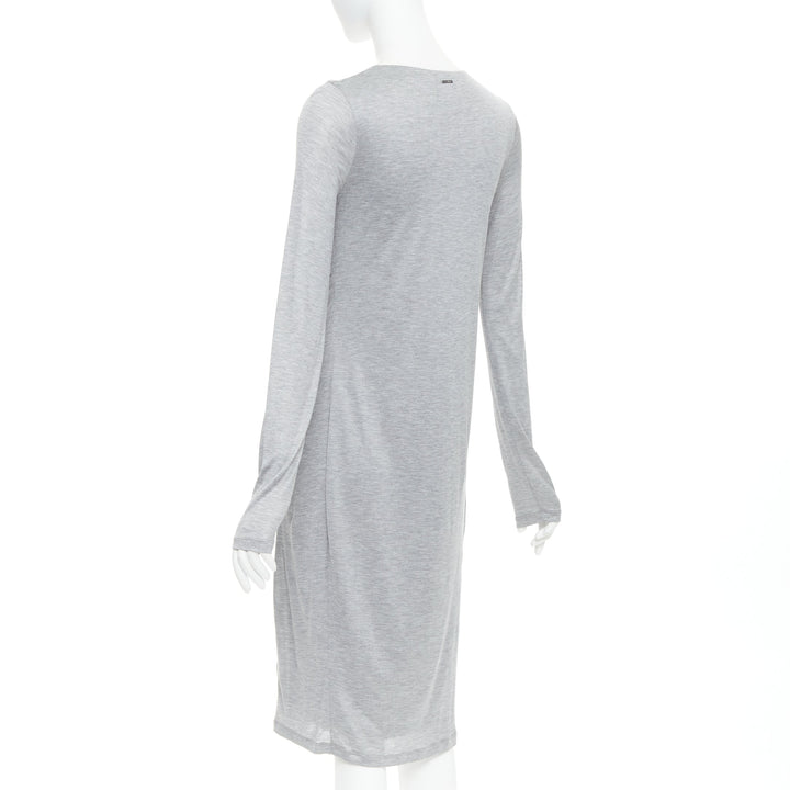 FENDI Vintage light grey draped jersey round neck midi dress IT40 S
