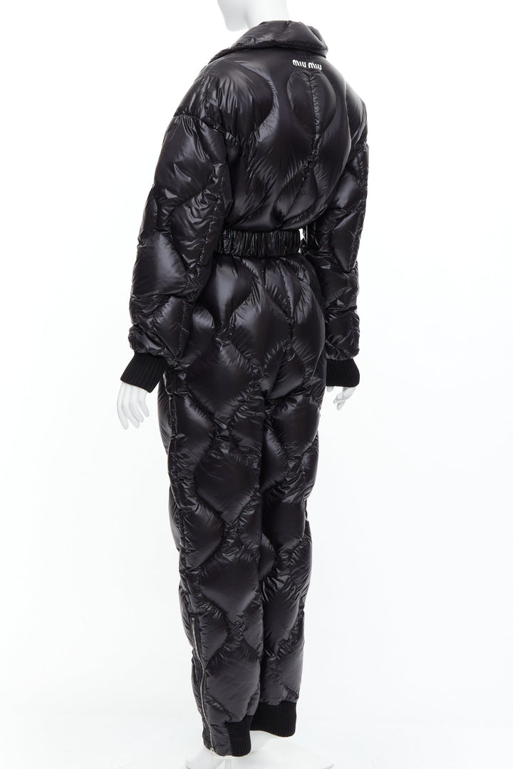 MIU MIU 2021 Runway black quilted goose down puffer belted jumpsuit IT38 XS