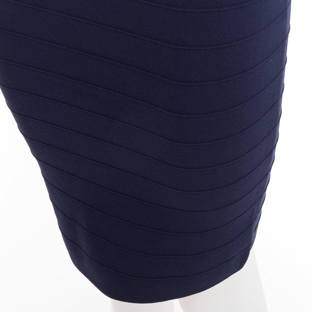 DONNA KARAN navy viscose blend bateau neck bandage bodycon dress S