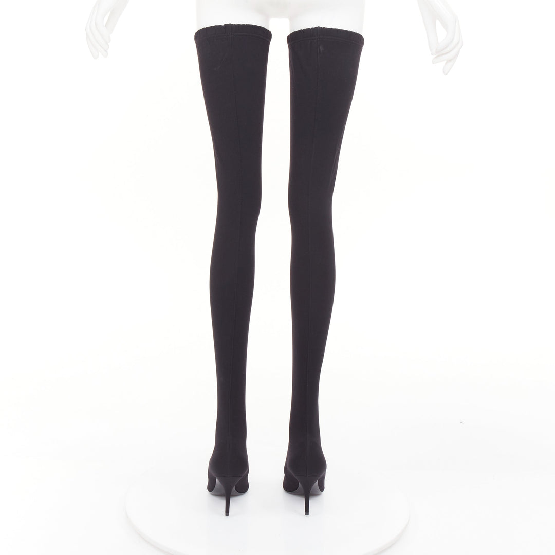 BALENCIAGA Demna Knife black crepe jersey BB embroidered thigh high boots EU38