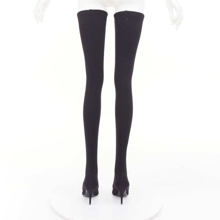 BALENCIAGA Demna Knife black crepe jersey BB embroidered thigh high boots EU38