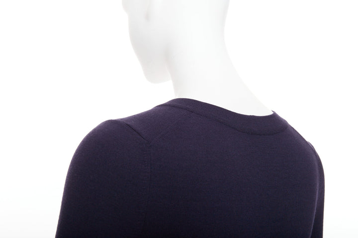 ALAIA navy virgin wool blend v-neck bodysuit sweater leotard top FR36 S