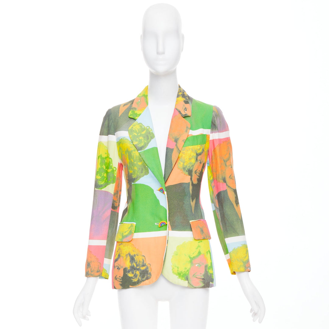 rare MOSCHINO 1994 Runway Pop Art Self Portrait rainbow button blazer IT38 XS