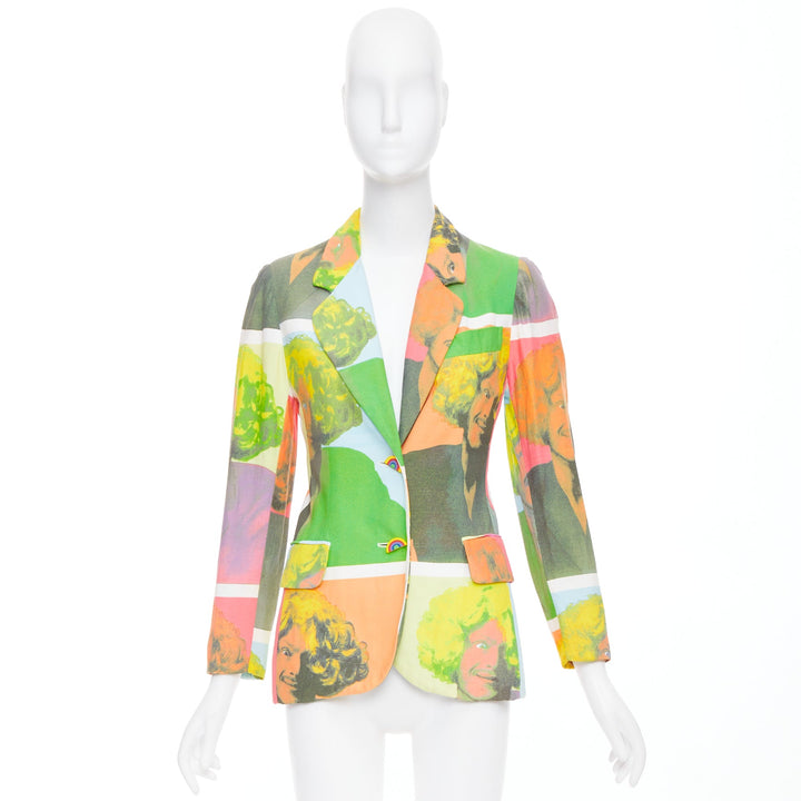 rare MOSCHINO 1994 Runway Pop Art Self Portrait rainbow button blazer IT38 XS