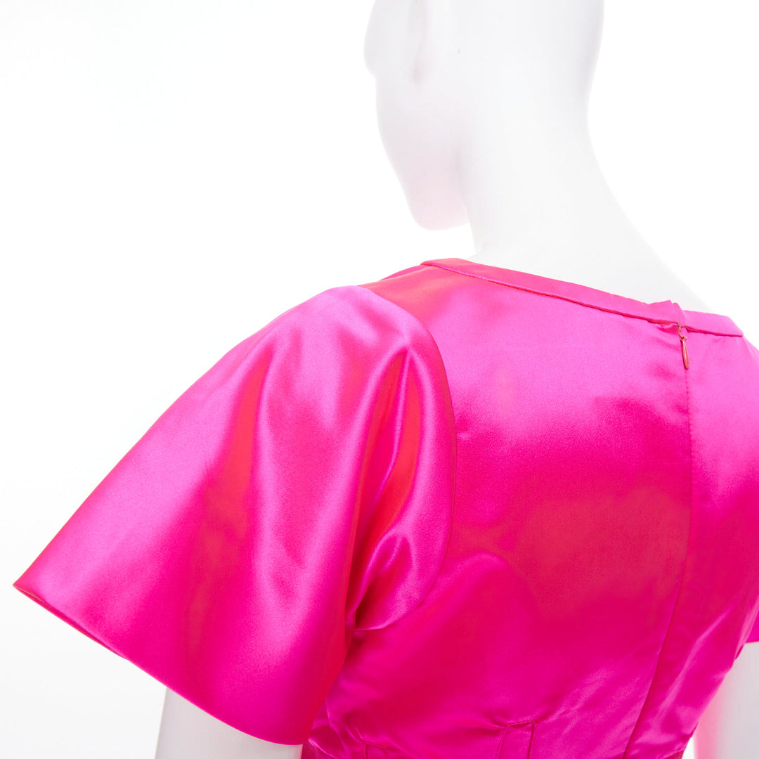 CELINE Vintage hot pink exposed boning satin flared cocktail mini dress FR38 M