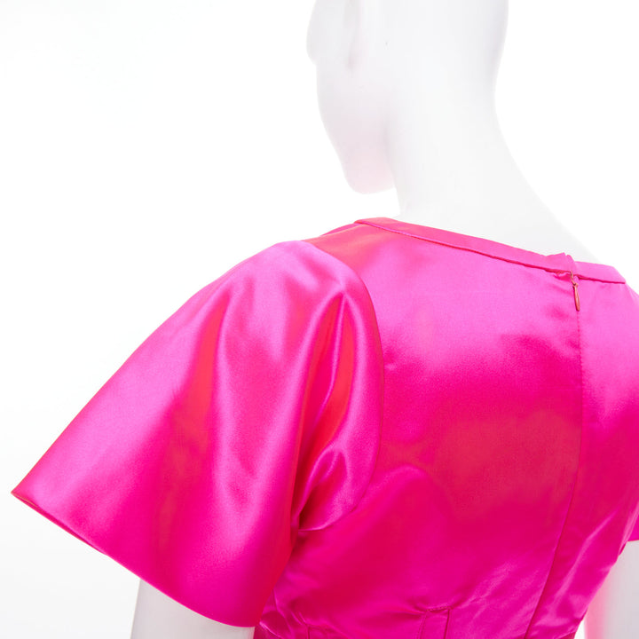CELINE Vintage hot pink exposed boning satin flared cocktail mini dress FR38 M