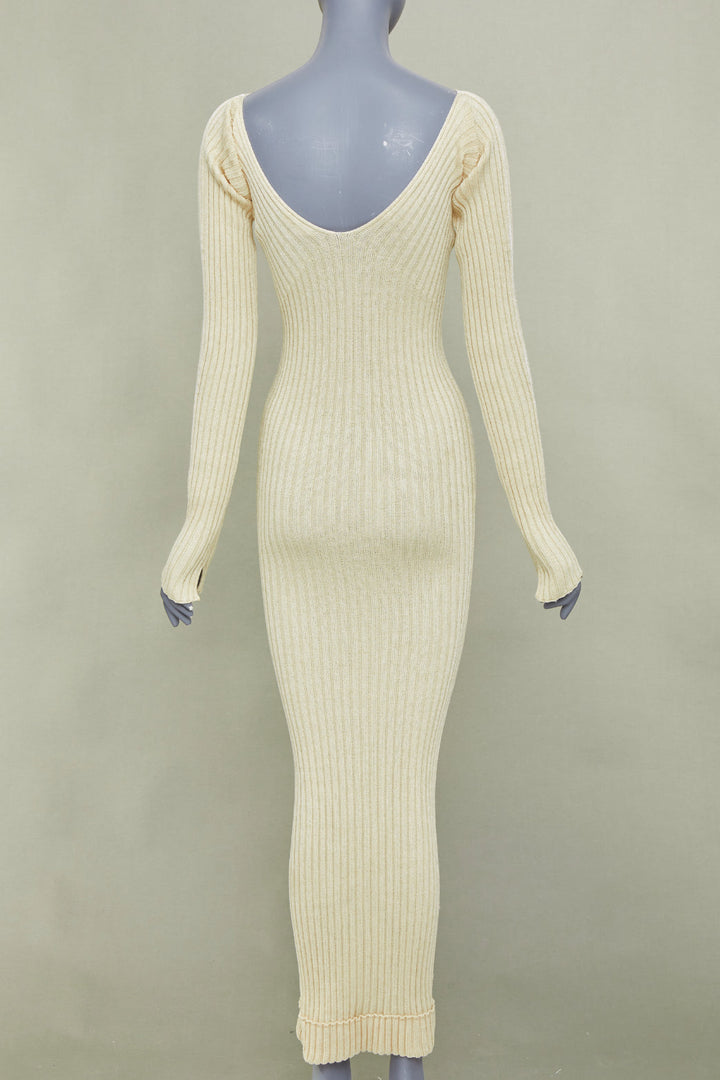 CELINE Phoebe Philo 2015 Runway cream beige ribbed knit off shoulder dress M
