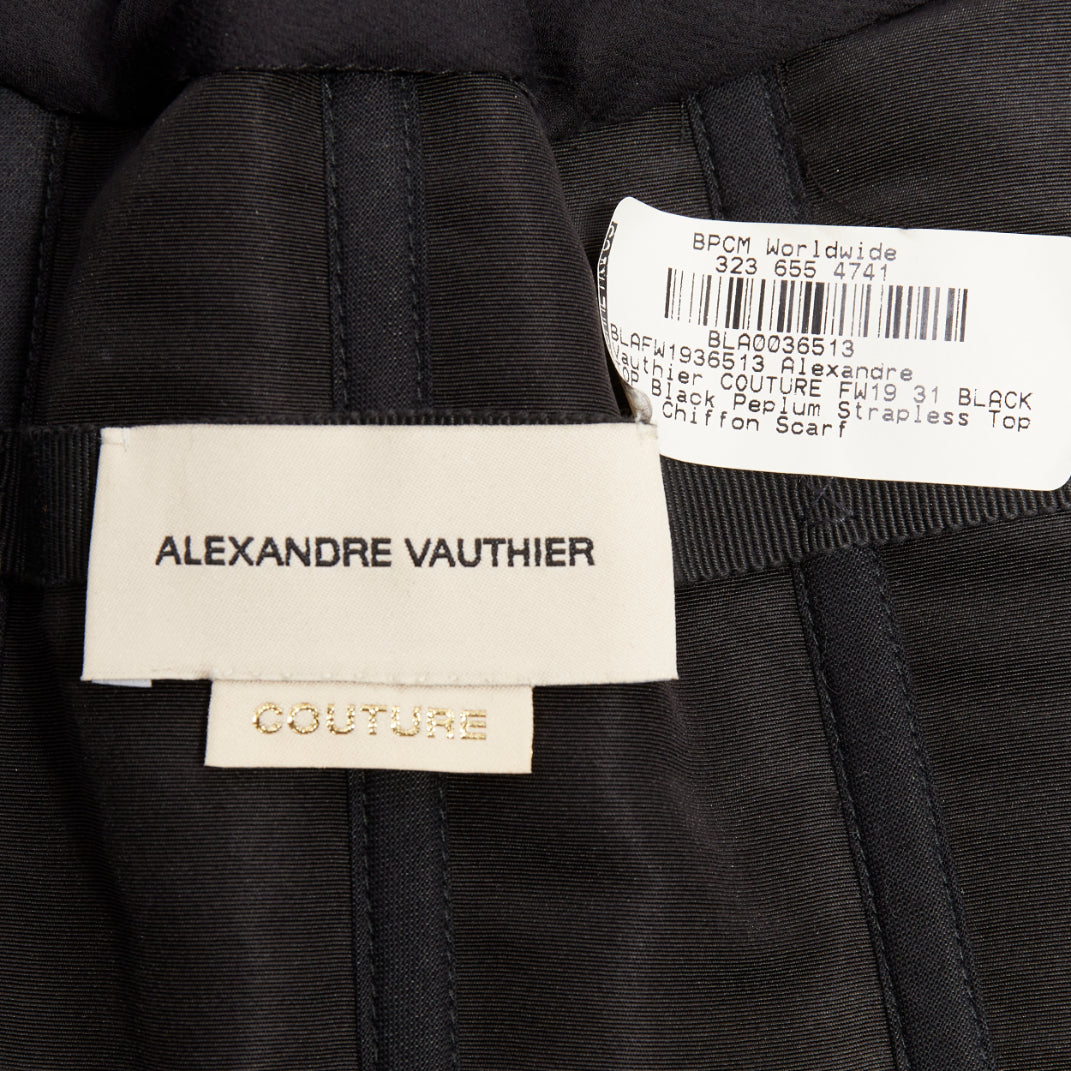 ALEXANDRE VAUTHIER AW2010 COUTURE Runway black silk chiffon pleat drape sash top