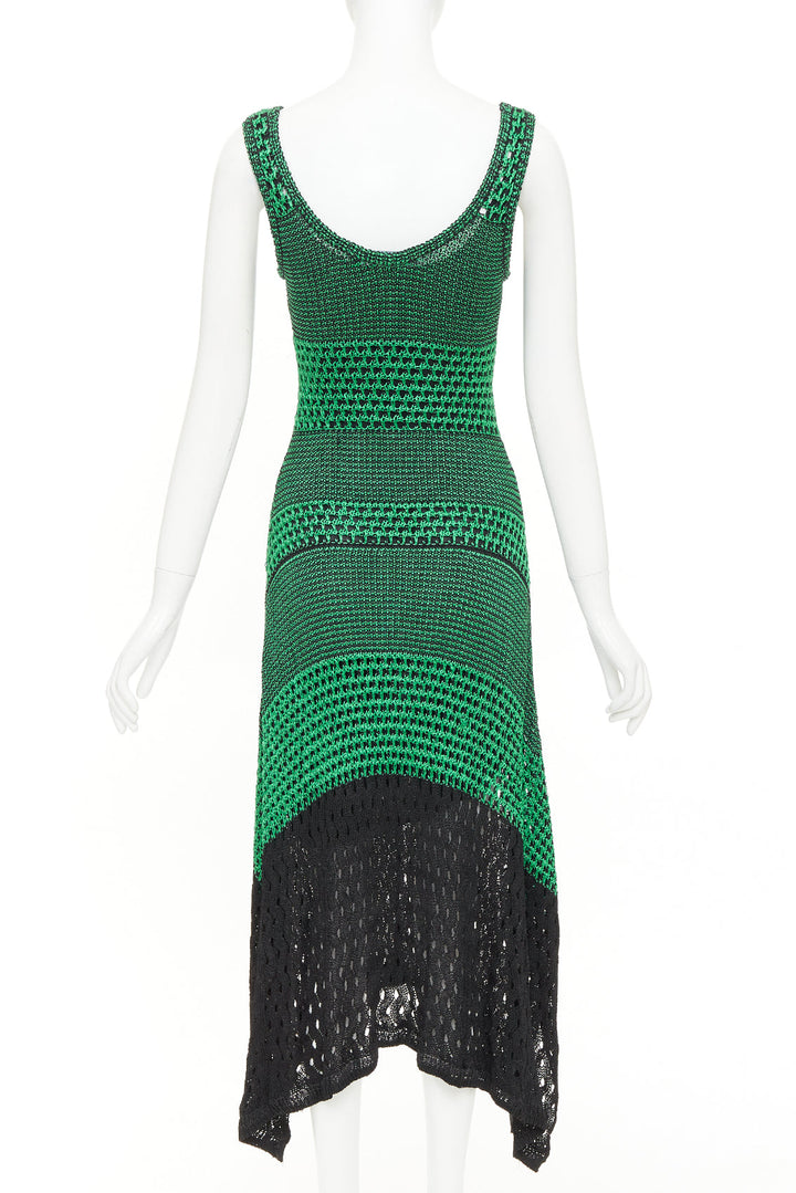 PROENZA SCHOULER 2016 green black asymmetric lattice crochet knit dress S