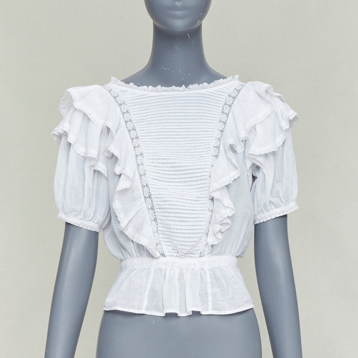 ISABEL MARANT Dentelle white cotton lace trim boho ruffle peasant top FR36 S