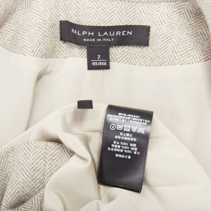 RALPH LAUREN Black Label grey merino wool herringbone leather button blazer US2