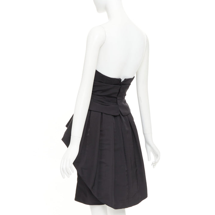 ZAC POSEN black silk structural peplum ruffled boned corset mini dress US2 S