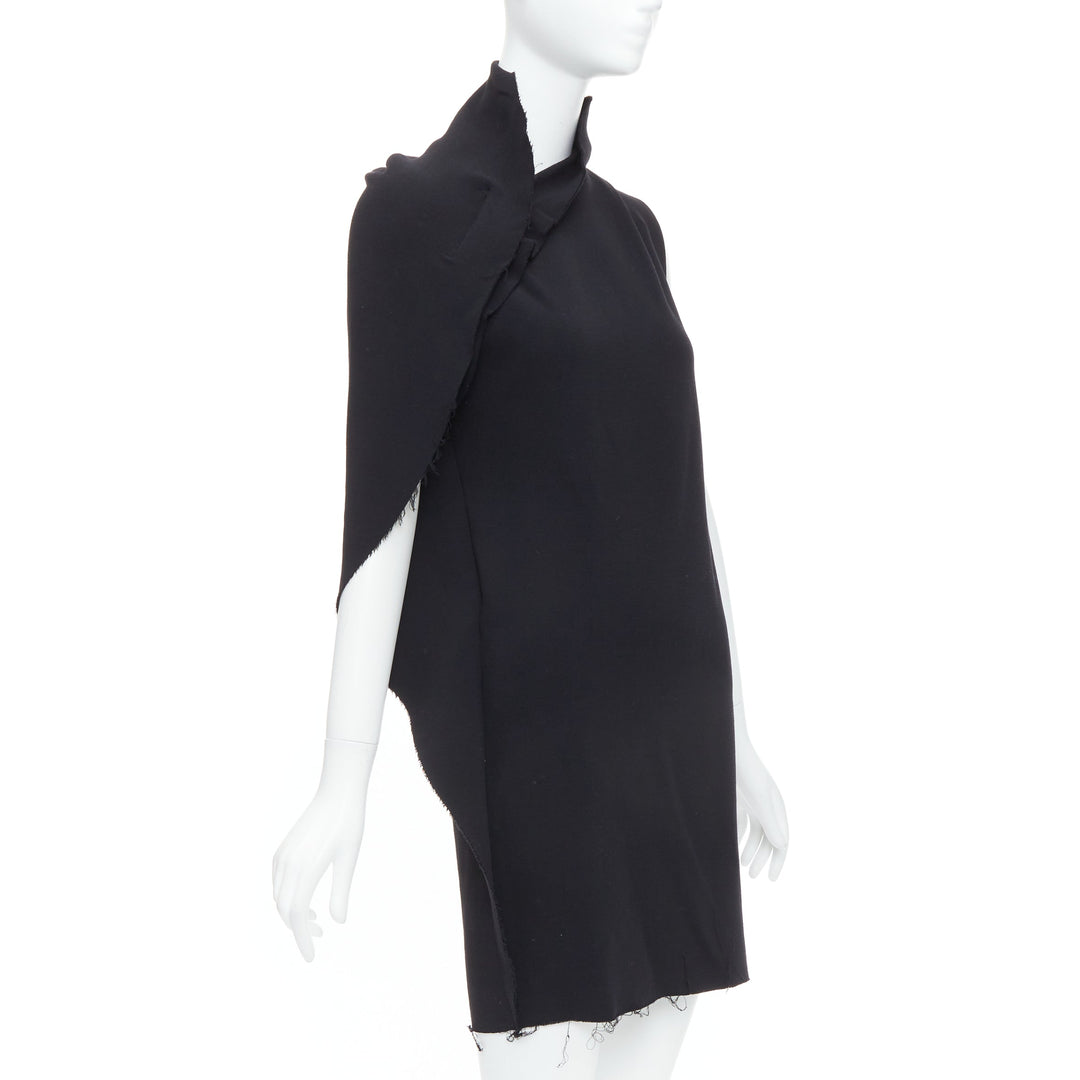 LANVIN 2010 black wool asymmetric zip drape mini dress FR36 S