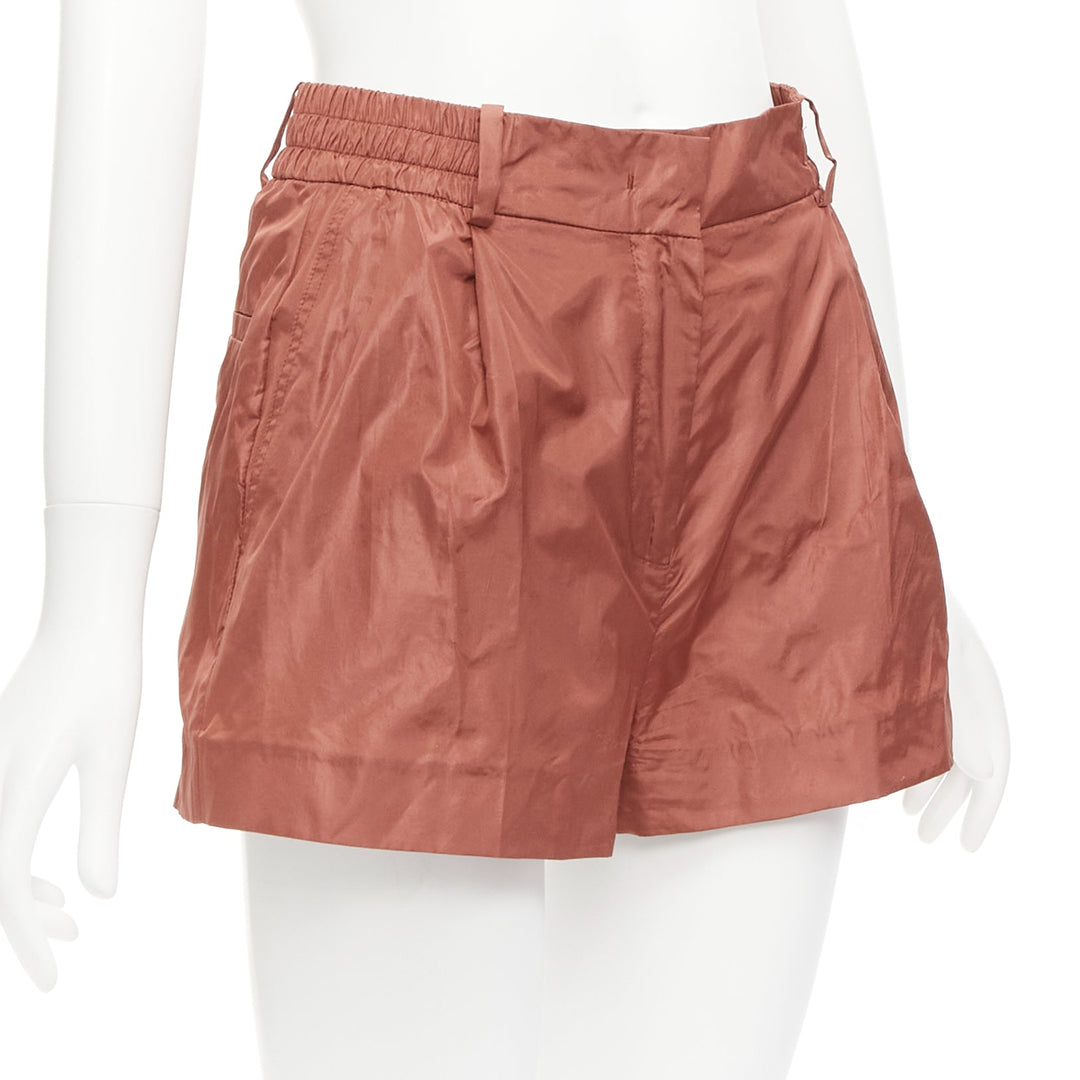 VALENTINO 2021 Piccioli 100% silk brick red high waisted dress shorts IT36 XXS