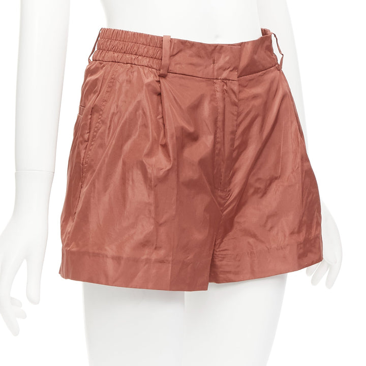 VALENTINO 2021 Piccioli 100% silk brick red high waisted dress shorts IT36 XXS