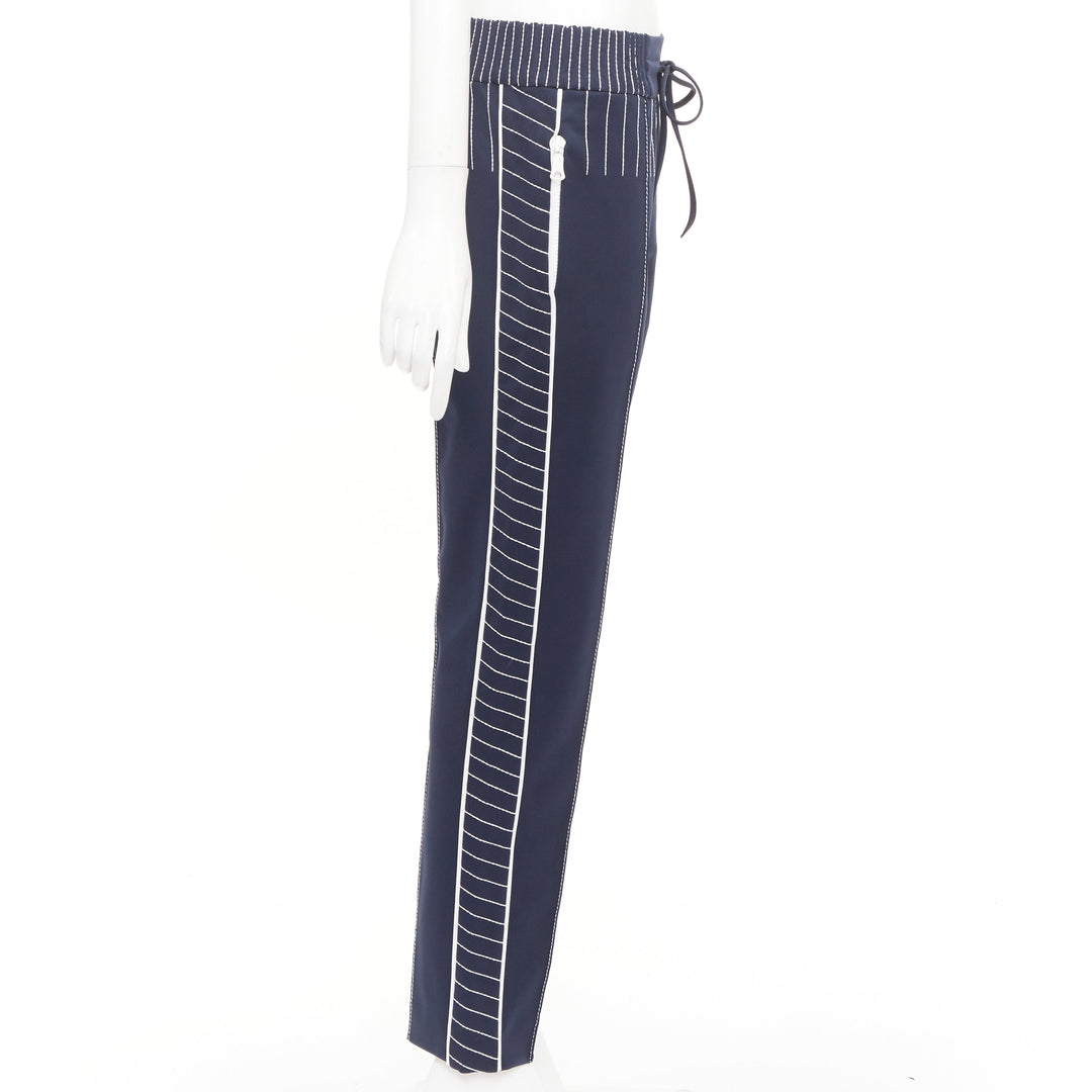 VALENTINO navy white striped topstitch pleated front cropped track pants IT38 XS