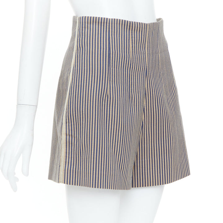 FENDI blue beige vertical striped cotton tailored high waist shorts IT42 M