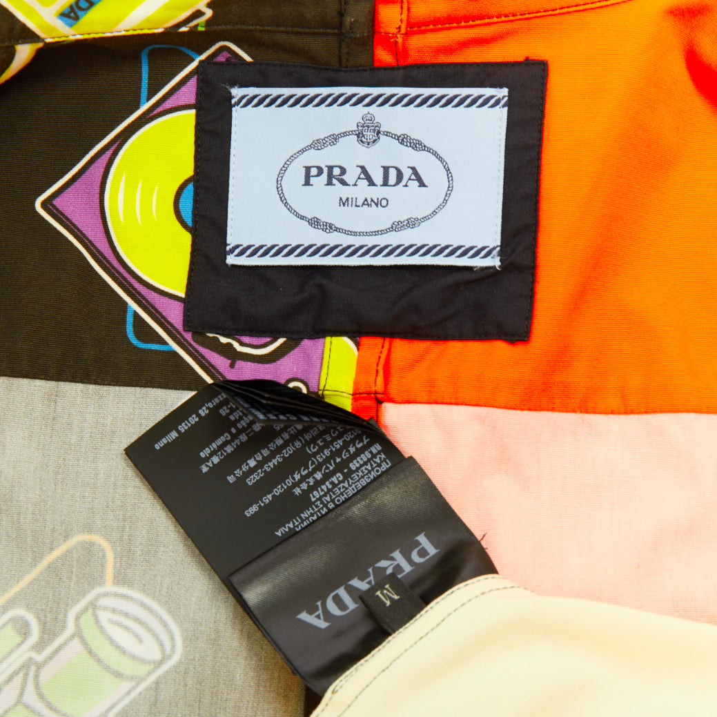 PRADA 2020 Double Match orange cassette print cotton short sleeve boxy shirt M