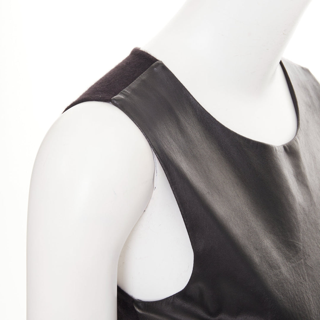 RALPH LAUREN PURPLE LABEL black leather cashmere blend sleeveless dress XS