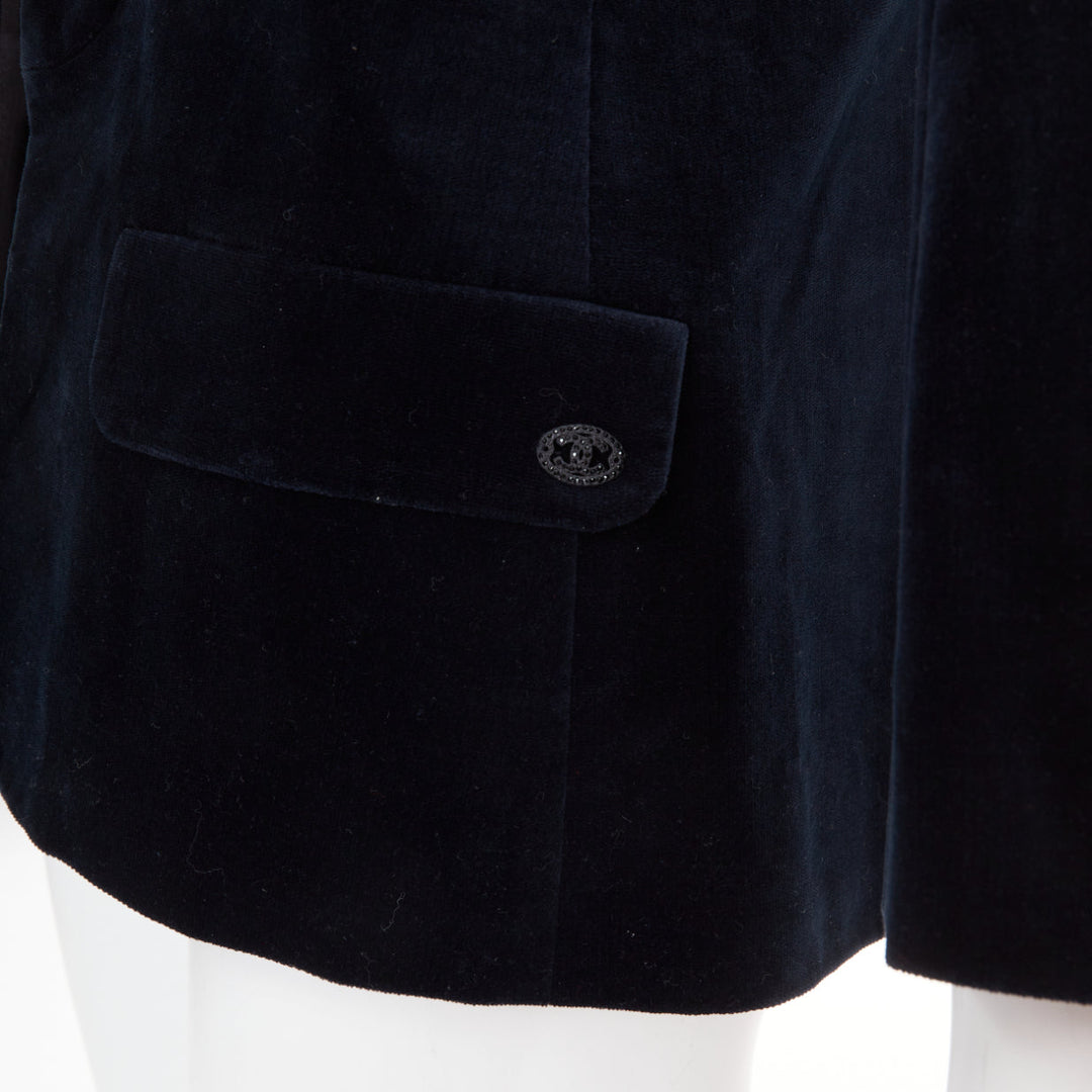 CHANEL 2018 Runway Paris Hamburg navy velvet satin shawl lapel tux jacket FR38 M