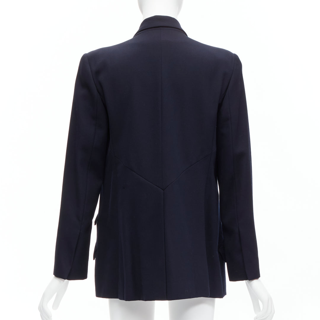 CHANEL navy gold CC buttons flap pockets military blazer jacket FR38 M