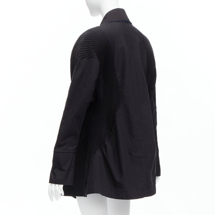 Female mannequin wearing Issey Miyake Black Cotton Women Coat in Size JP2 | Available at JHROP