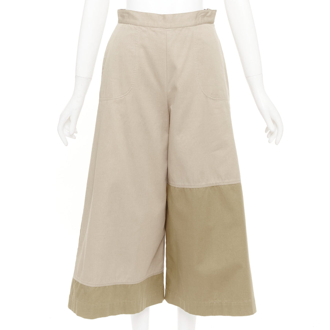 LOEWE 2018 switchable side pleated panel beige khaki colorblock culottes FR34 XS