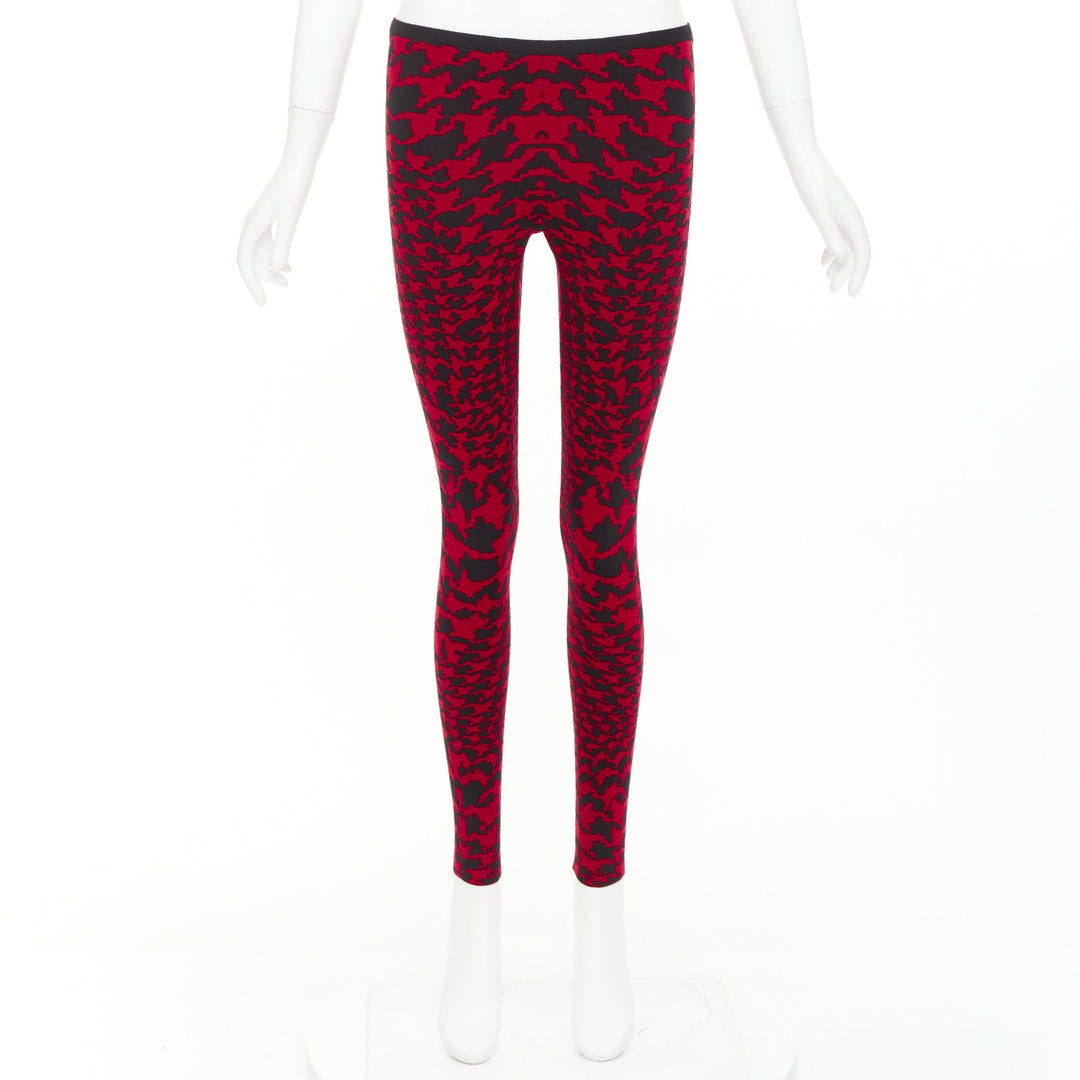 ALEXANDER MCQUEEN Vintage 2009 Horn Plenty red houndstooth wool knit leggings XS