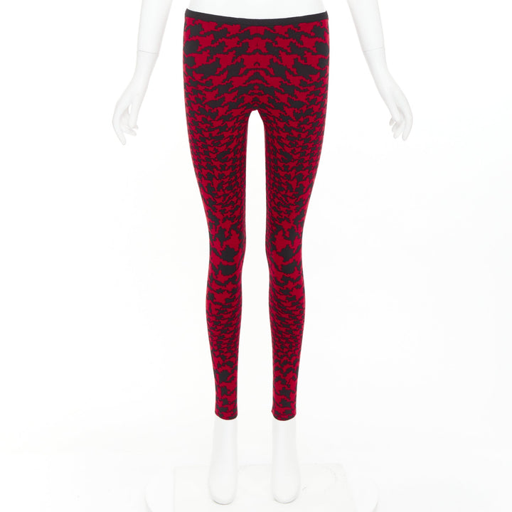 ALEXANDER MCQUEEN Vintage 2009 Horn Plenty red houndstooth wool knit leggings XS