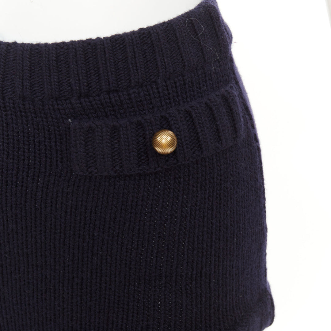 CHLOE 2024 Runway classic navy wool cashmere blend button knit mini shorts XS
