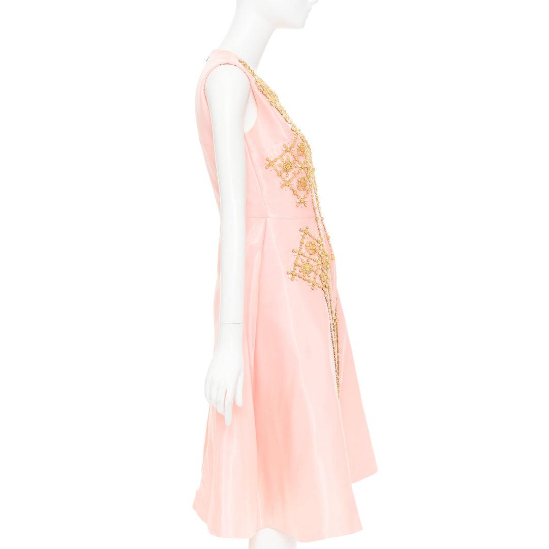 ROKSANDA ILINCIC 2013 pink silk shantung yellow crystal embellished dress UK10 M