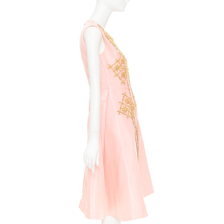 ROKSANDA ILINCIC 2013 pink silk shantung yellow crystal embellished dress UK10 M