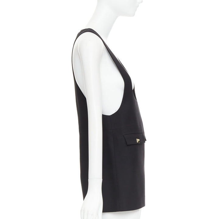 VALENTINO black wool silk Rockstud pockets scoop minid ress IT38 XS