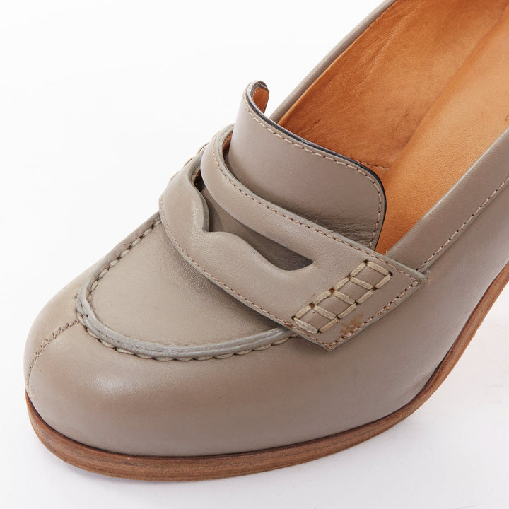 rare BALENCIAGA Vintage grey leather colourful wooden block heel loafer EU37