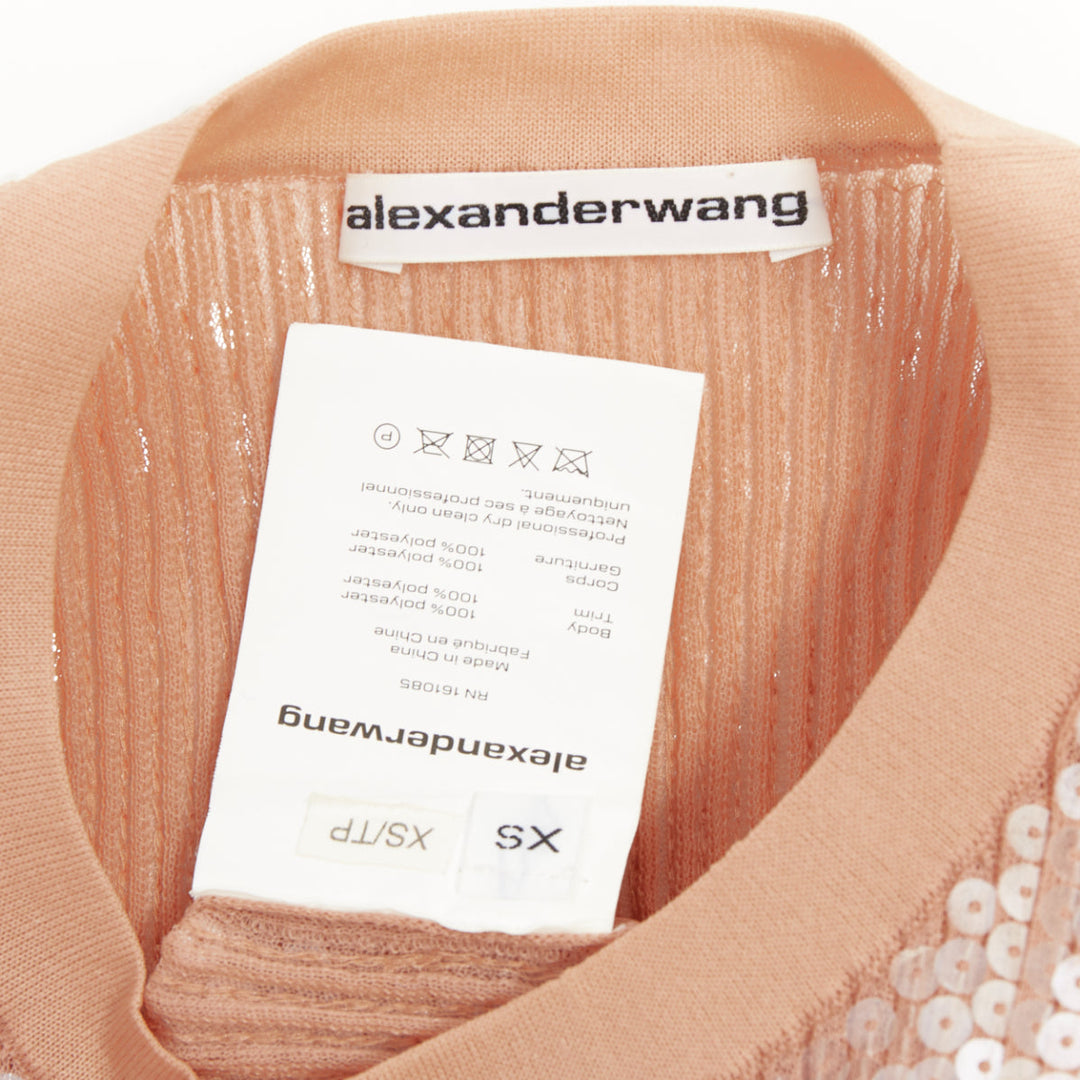ALEXANDER WANG 2023 Sequin Ribbed nude beige clear sequins cropped sweater XS
