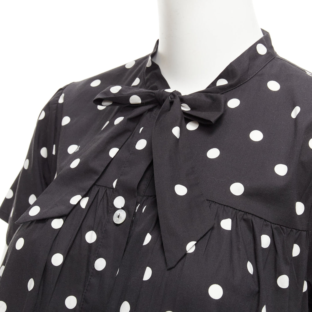 VIVETTA Kids black white  cotton blend polka dot ruffle logo trim sundress 14Y