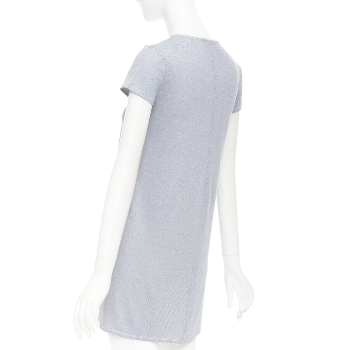 THE ROW navy off white striped jersey round neck cap sleeve tshirt dress XS