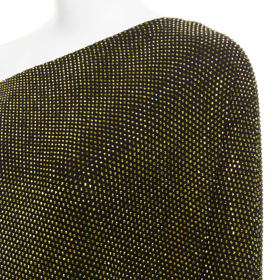 ALEXANDRE VAUTHIER black gold strass crystal asymmetric one shoulder mini dress