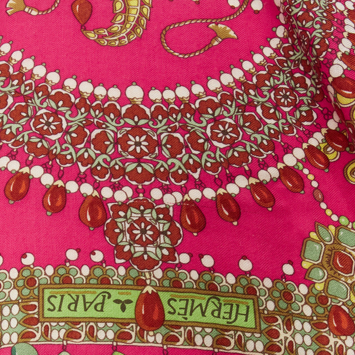 HERMES pink cashmere silk parures des maharajas jewel print 135cm square scarf