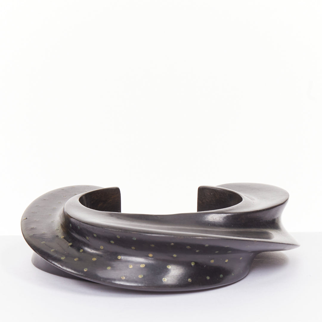 rare PATRICIA VON MUSULIN  Vintage 1990s Modernism ebony wood gold dot bangle