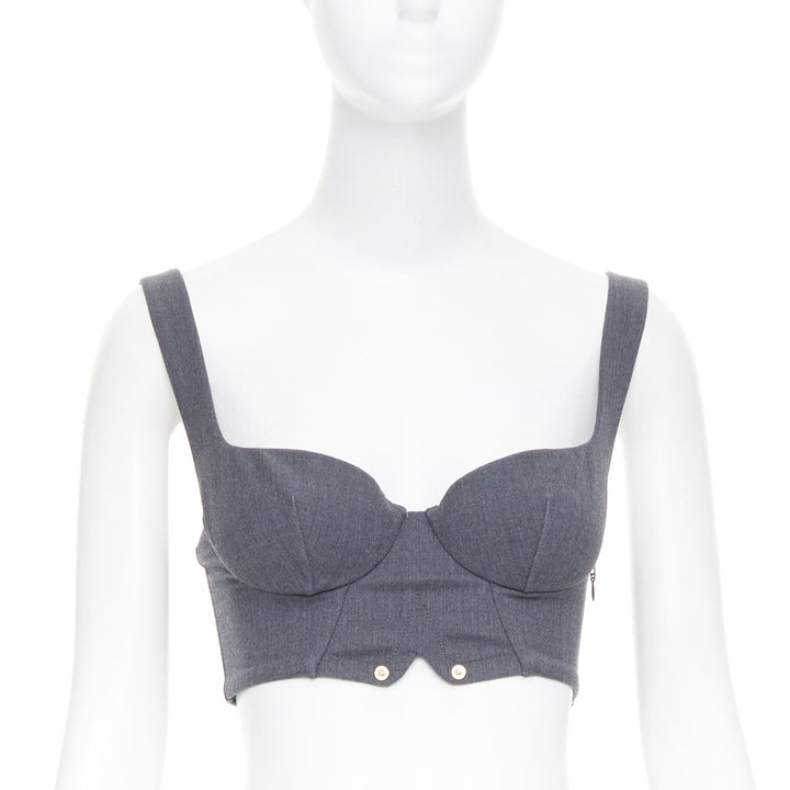 LA PERLA grey virgin wool gold studs cropped bustier top IT36D S