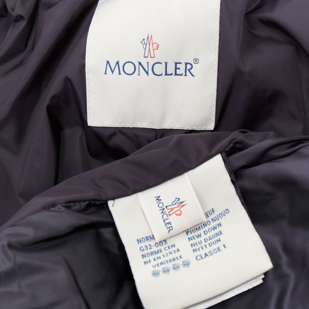 MONCLER Dorothee Guibbotto navy nylon ruffle trim hooded jacket Sz2 M