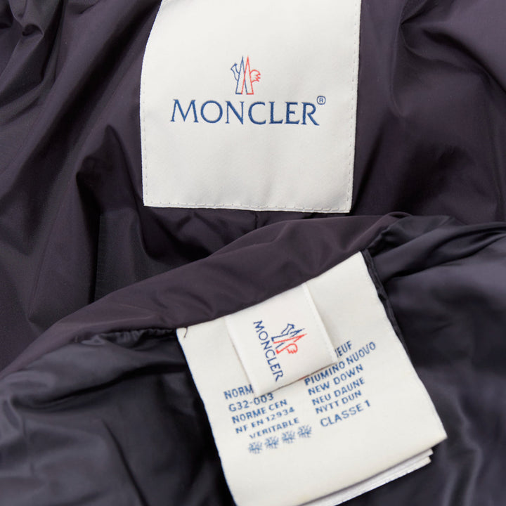 MONCLER Dorothee Guibbotto navy nylon ruffle trim hooded jacket Sz2 M