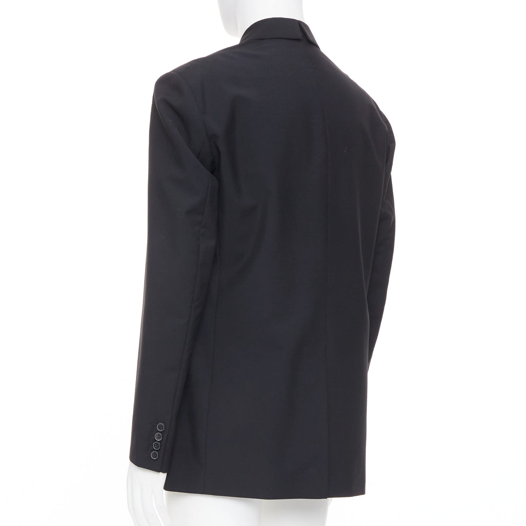 VALENTINO black floral applique double breasted virgin wool blazer jacket IT46 S